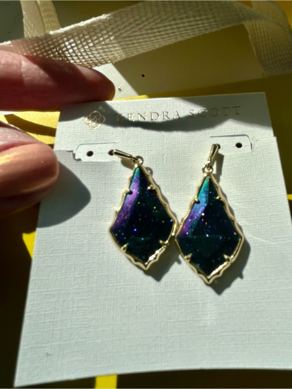 Kendra Scott Iridescent Teardrop Dangle Earrings - Green/Purple/Sparkle